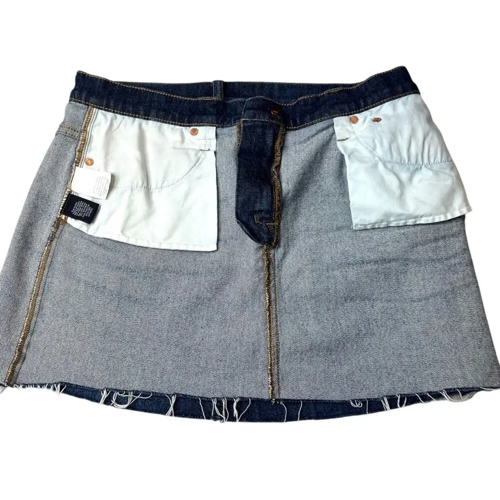 J. Crew Trademark Denim Jean Skirt 30 10 Stretch Cutoff Frayed Hem Academia